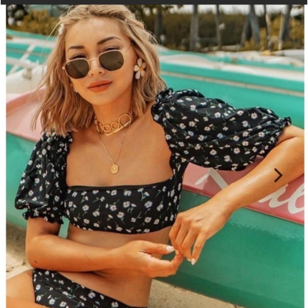 ONIA - Bikini Set - Off-the-shoulder Top & Fold-over Waist Bottom - Daisy - XS